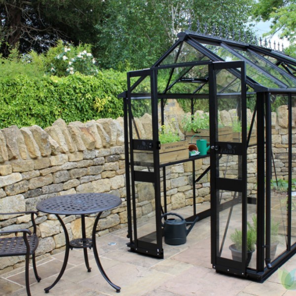 Eden Birdlip 4x8 Greenhouses in Hampshire. Zero threshold, powder coated, toughened glass.